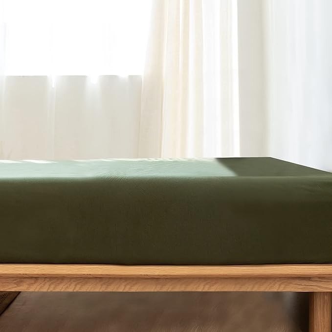 MooMee Fitted Bottom Sheet Only 100% Washed Cotton Linen Like Textured - Image 2