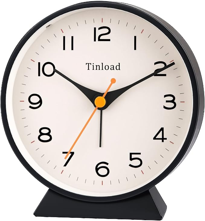 4.5" Battery Operated Retro Analog Alarm Clock, Small Silent Bedside Desk Clock by Tinload