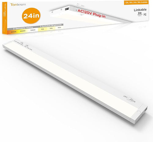 24 Inch Under Cabinet Lighting Plug in, 14W 120V 3 Color 3000K/4000K/5000K by Tonlesm