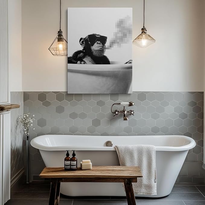 Pveror Black White Chimpanzee Wall Art Cool Monkey Canvas Artwork Modern Animal - Image 9
