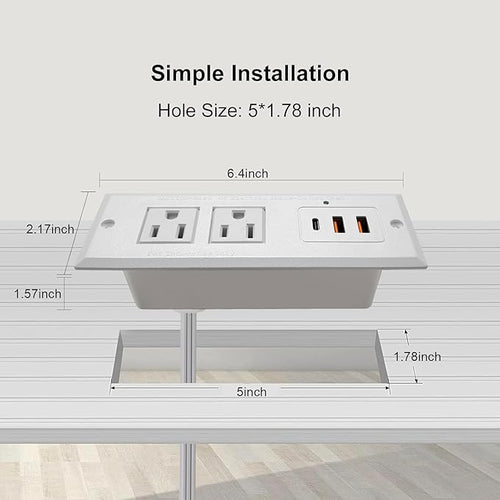 20W Recessed Power Strip USB C Fast Charge Desk Power Outlet Type C Flush - Image 2