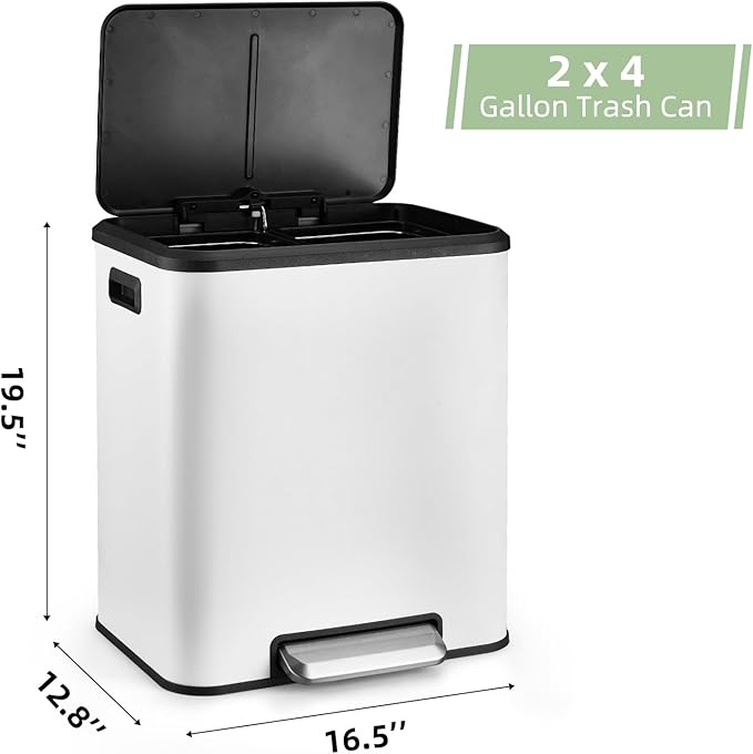8 Gallon/30 Liter Dual Compartment Trash Can, Stainless Steel Garbage Can - Image 6