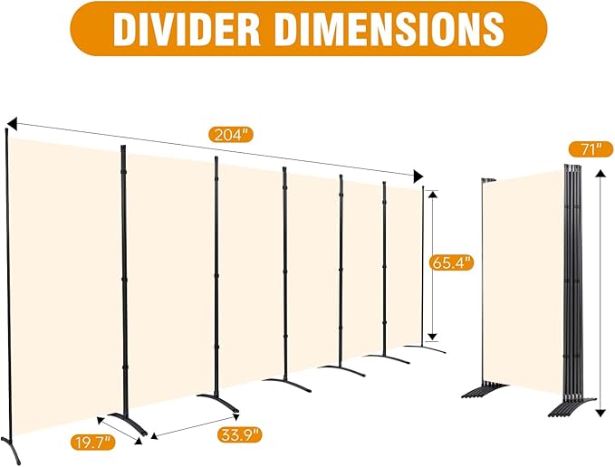 6 Panel Folding Privacy Screens, 6 FT Tall Wall Divider - Image 6