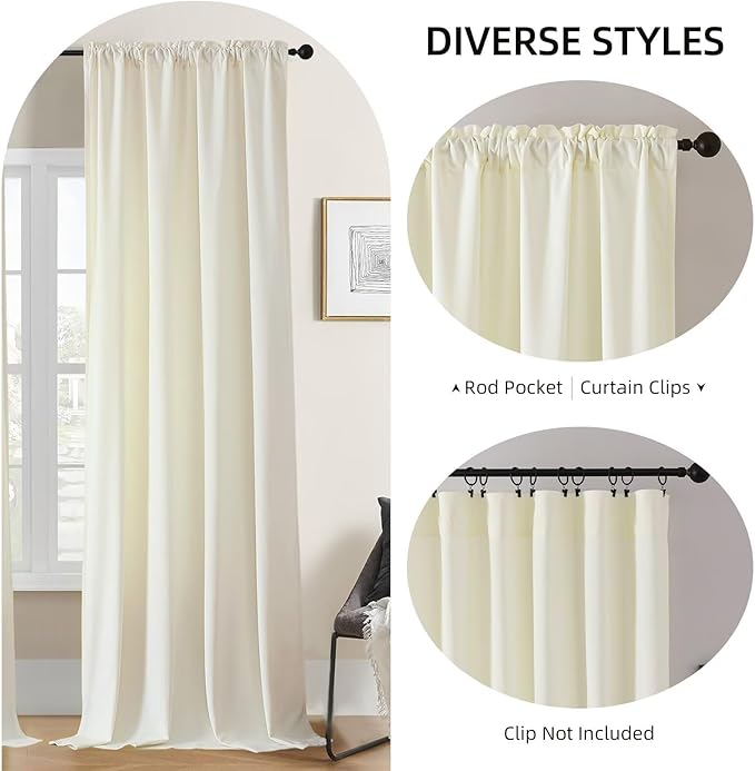 Joydeco White Velvet Curtains 108 inch Length 2 Panels, Luxury Blackout Rod - Image 3