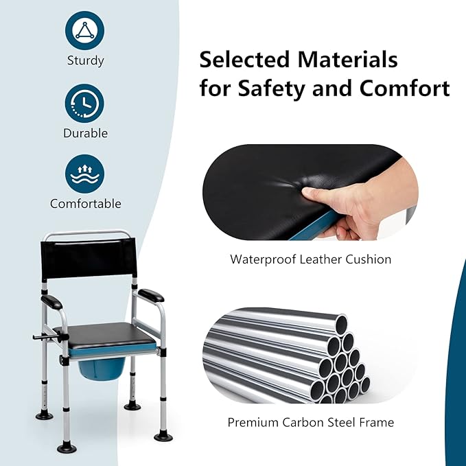 Goplus 4-in-1 Folding Bedside Commode, 440lbs Commode Chair - Image 7