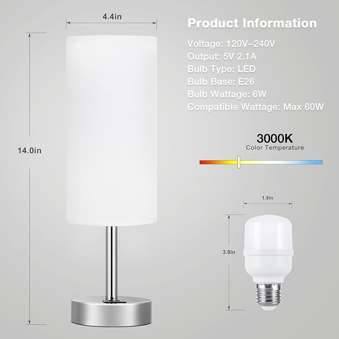 White Bedside Touch Table Lamps - Image 4