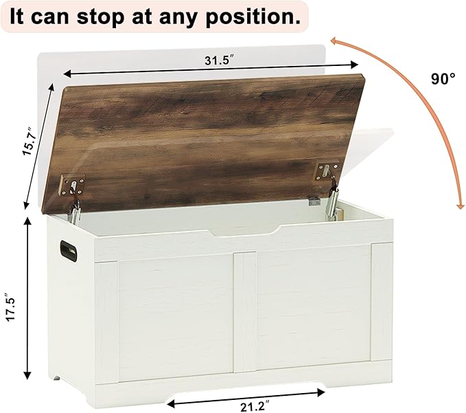 Timberer 31.5" Storage Chest, Wooden Storage Bench, Lift Top Toy Chest - Image 3