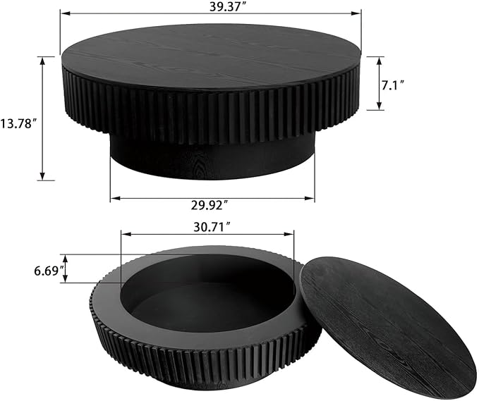 LKTART Round Coffee Table for Living Room, Accent Fluted Drum Coffee Table - Image 3