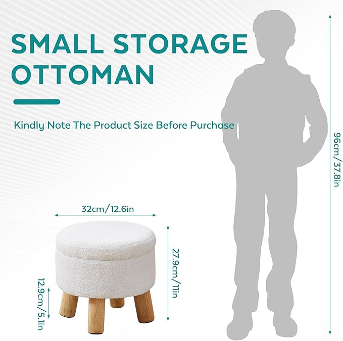 FIMIVIBI Small Ottoman with Storage, Small Storage Ottoman Round, Sherpa Foot - Image 3
