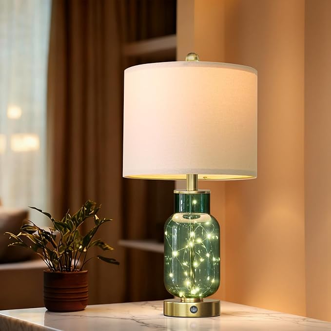 Oneach 22" Glass Table Lamps Set of 2, Nightstand Lamp - Image 8