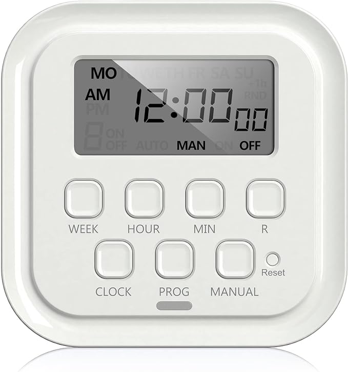 HBN 7 Day Heavy Duty Digital Timer, Dual Outlet, On/Off Programs 3-Prong by HBN