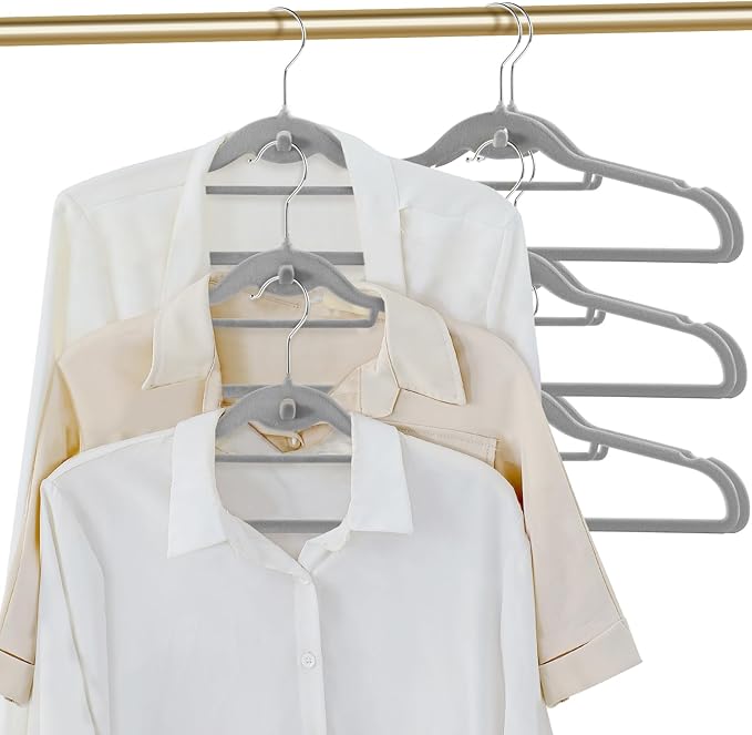 Velvet Clothing Hangers Slim Stackable Non-Slip Grey Suit Hanger Space Saving - Image 2