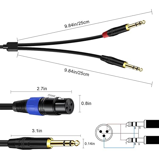 2Pack 6.35mm Dual TRS to XLR Female Cable - Image 5