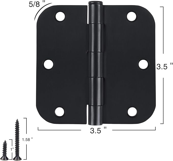 18 Pack Matte Black Door Hinges 3.5 x 3.5 Inch Interior 3 1/2 Inch Door Hinges - Image 5