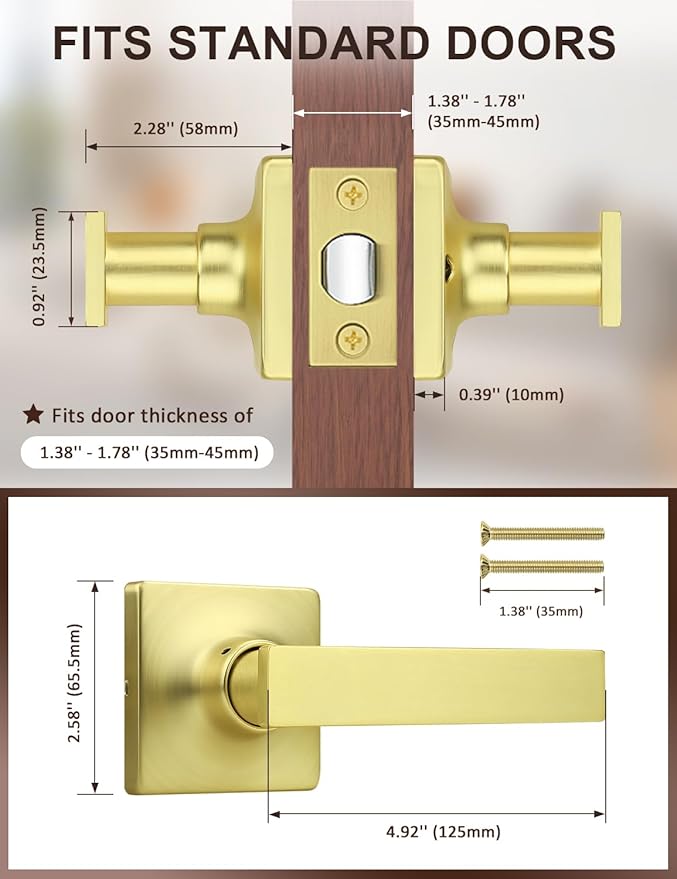 Mengico 8 Pack Passage Door Levers Gold Finish, No-Locking Keyless Square Door - Image 5