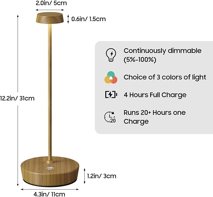 Cordless LED Table Lamp，Rechargeable Battery Desk Lamps, 3 Color Stepless - Image 4