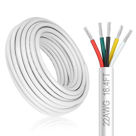 22 Gauge 5 Conductor Electrical Wire, 16.4FT White Stranded Low Voltage 22/5 by DEKIEVALE