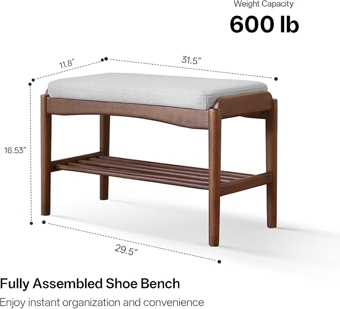 Black Walnut Shoe Bench Assembled, Solid Wood Shoe Rack Bench - Image 2