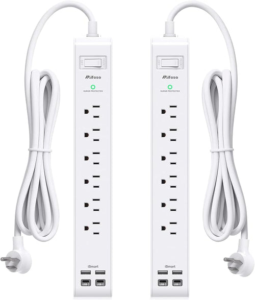 2 Pack Power Strip Surge Protector, 15FT Long Extension Cord, Surge Protector by Mifaso
