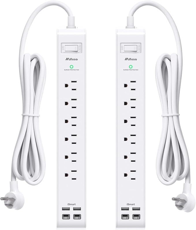 2 Pack Power Strip, 12FT Long Extension Cord, Surge Protector by Mifaso