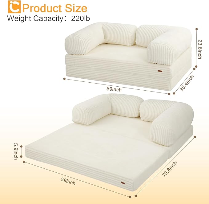 COMAX Folding Sofa Bed Queen, Foldable Couch Bed, Fold Out Futon Chair Sleeper - Image 2