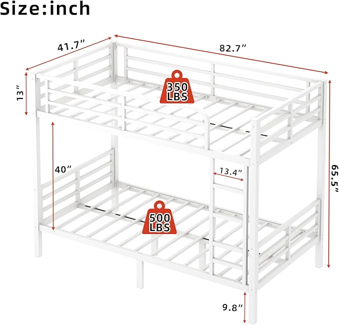 Twin XL Over Twin XL Bunk Bed Frame, Heavy Duty Metal Loft Bed - Image 2