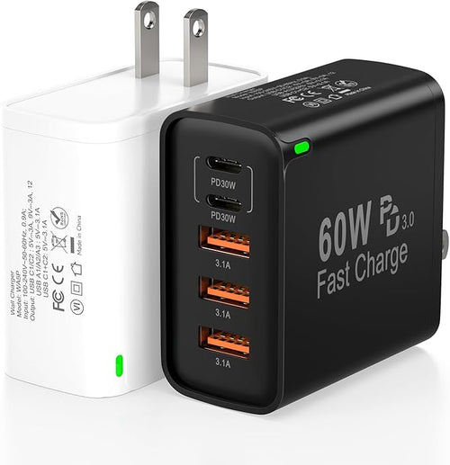 2Pack USB C Fast Charger Block, Total 60W 5-Port USB C Wall Charger 30W Type C by Unknown