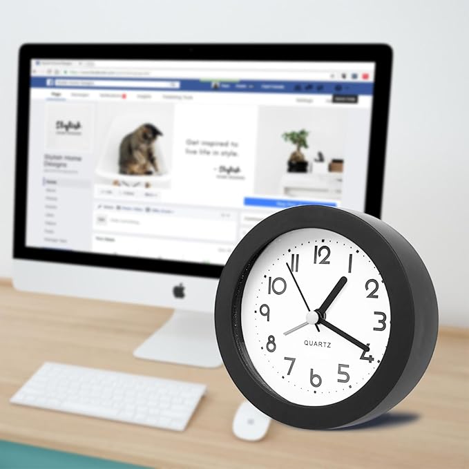 Alarm Clock with Backlight, 4 Inches Cute Analog Round Digital Quartz Clock - Image 3