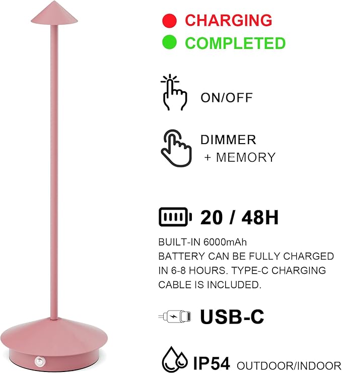 2-Pack 6000mAh Rechargeable Led Table Lamp Cordless, 3000K-6000K Stepless - Image 5