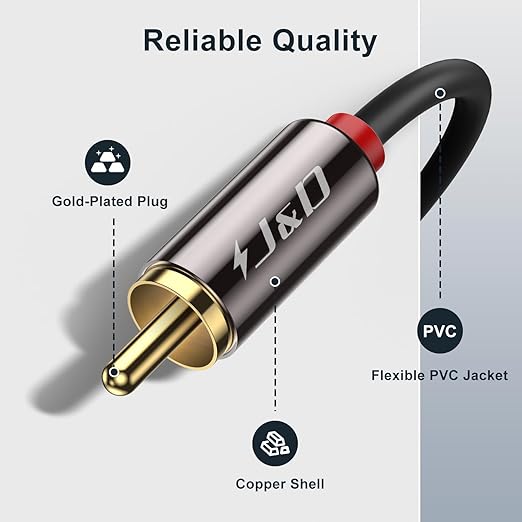 J&D 2 RCA M/M Stereo Audio Cable, RCA Audio Cables, 4 Feet - Image 2