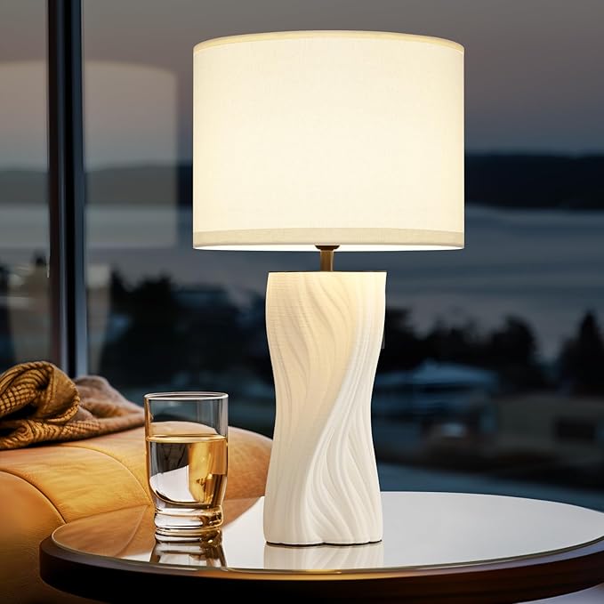 Modern Plug in Ceramic Table Lamps Large 26.75In White Table Lamp Living Room by Waikmdv