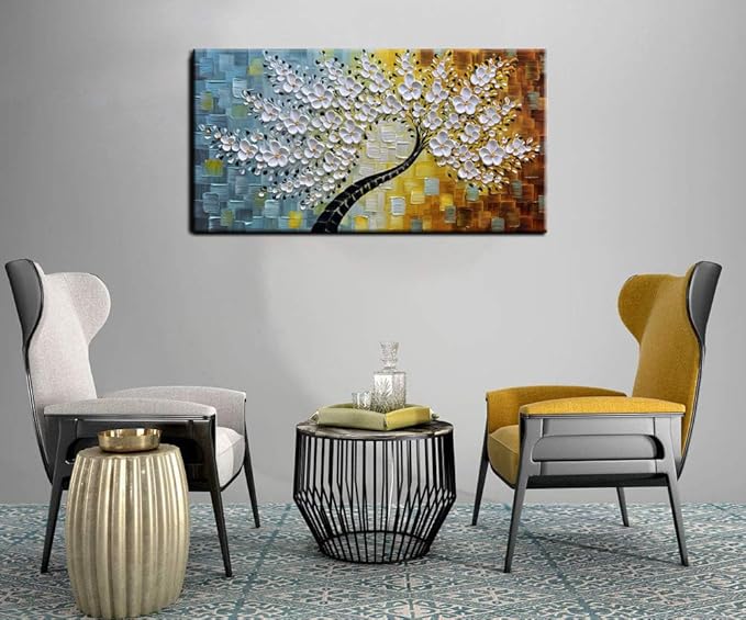 YaSheng Art -100% HandPainted Oil Painting On Canvas Texture White 3D Flower - Image 2