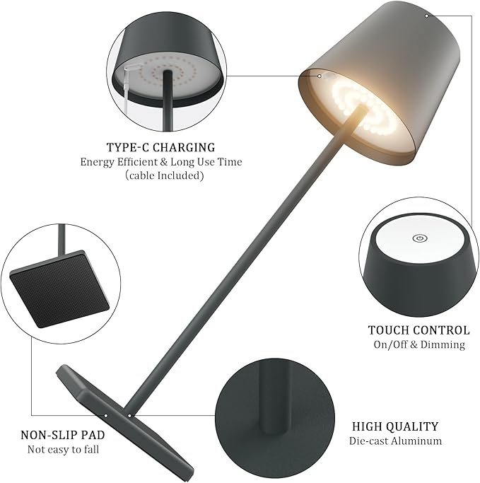 2 Packs LED Cordless Table Lamp, Rechargeable Battery Desk lamp 5500mAh Battery - Image 8