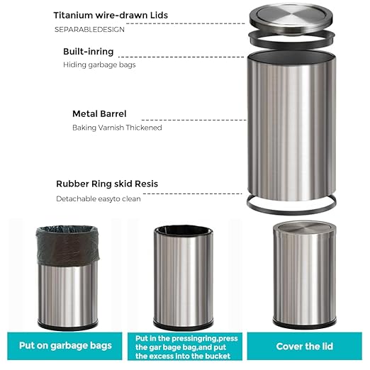 9L/2.4gallon Gold Bathroom Trash Can - Image 5