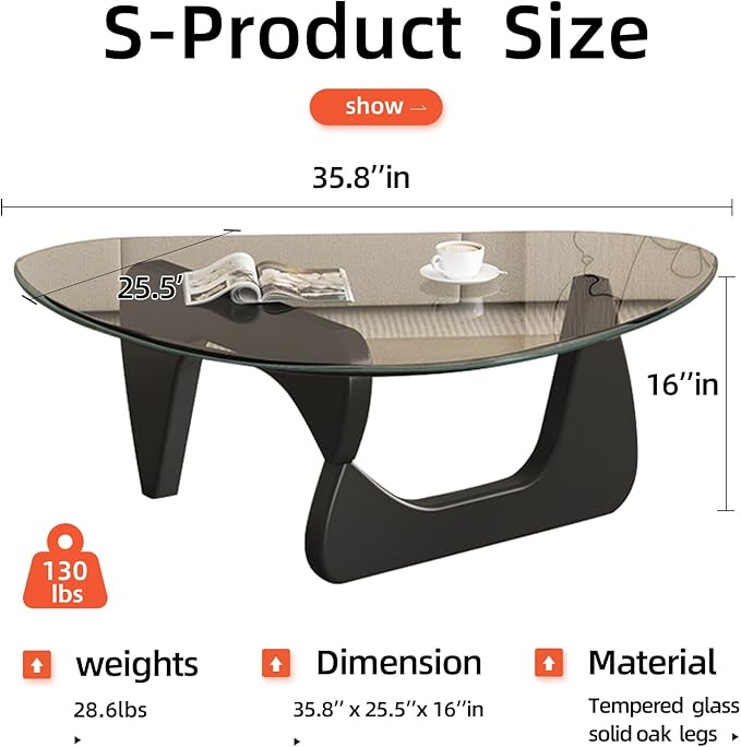 Modern Glass Coffee Table for Living Room, Mid Century Coffee Table, Small - Image 2