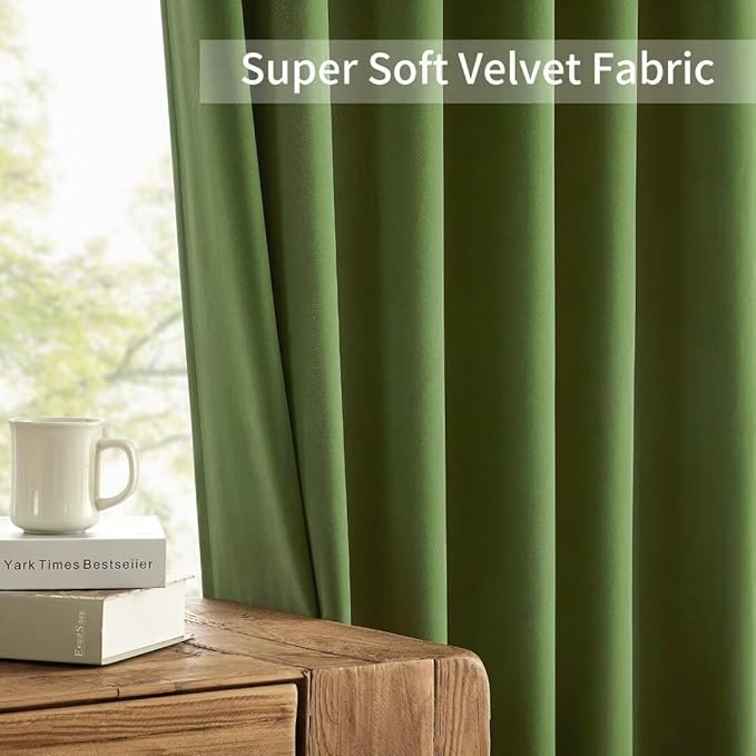 Joydeco Green Velvet Curtains 108 inch 2 Panel, Room Darkening Super Soft - Image 7