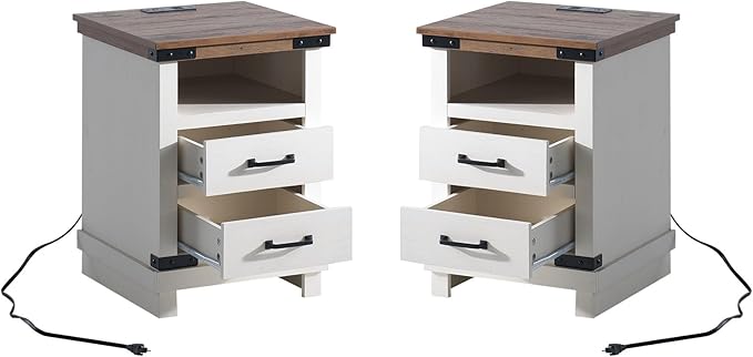AMERLIFE Farmhouse End Table Set of 2, Heavy Duty Bedside Nightstands - Image 9