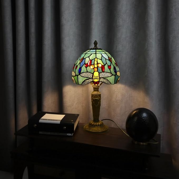 Tiffany Lamp Stained Glass Table Lamp 7.9X7.9X14.2 Inches Dragonfly Style Desk - Image 9