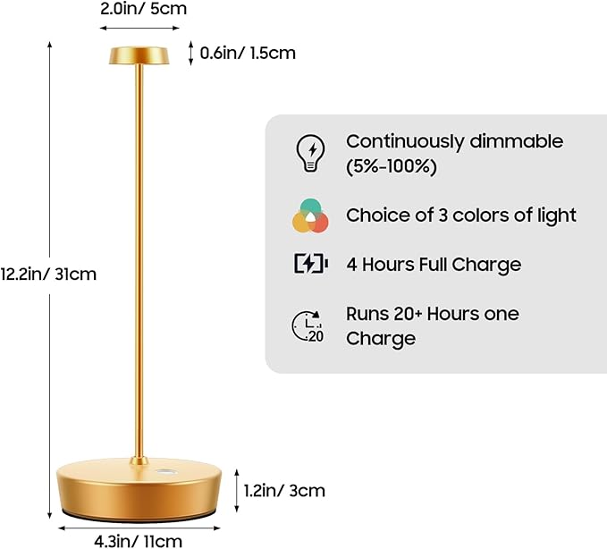Cordless LED Table Lamp，Rechargeable Battery Desk Lamps, 3 Color Stepless - Image 2
