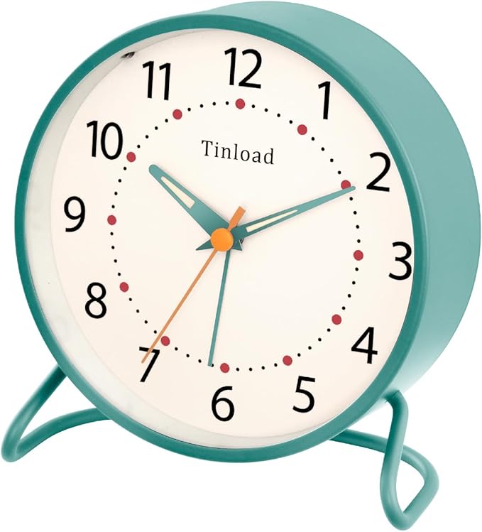 4.5" Antique Retro Analog Alarm Clock, Small Silent Desk Clock - Image 2