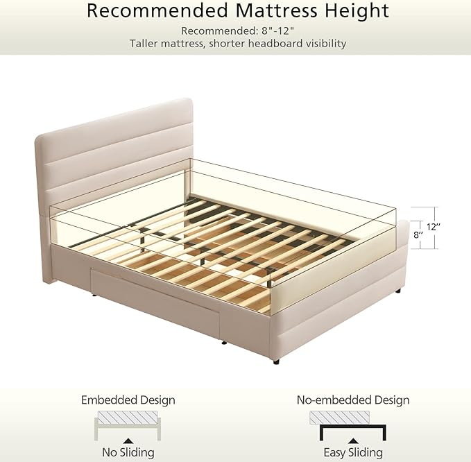 VELOCAVA Queen Size Upholstered Platform Bed - Image 8