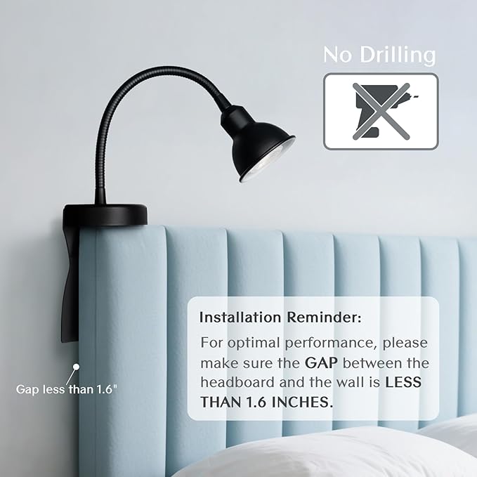 Solfres Patented Innovative Design Headboard Reading Light. No Drilling Golden - Image 3