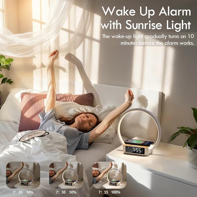 WILIT Bedside Lamp with Alarm Clock, Touch Lamp with Wireless Charger, - Image 2