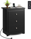 WLIVE Tall Nightstand with Charging Station, Wood Night Stand with 3 Drawers by WLIVE