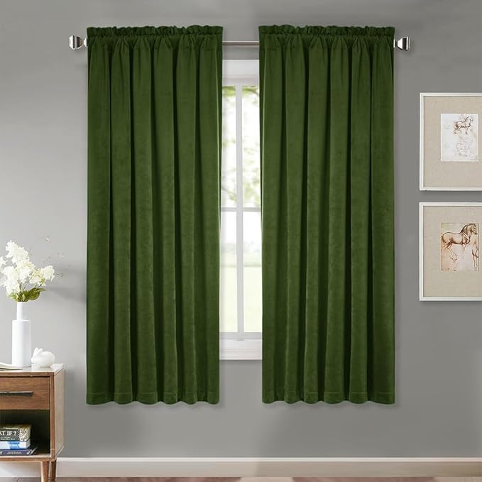 StangH 63 inch Length Christmas Moss Green Velvet Curtains 2 Panels, Rod Pocket by StangH