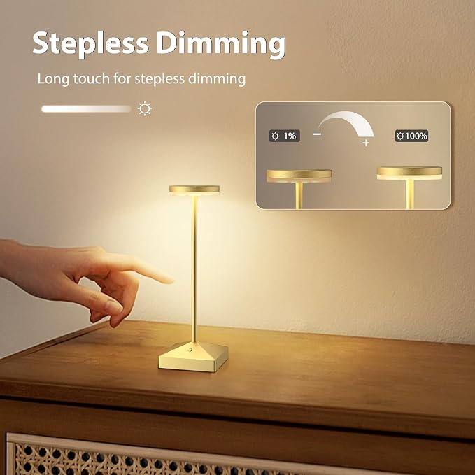 3 Pack 7.67in Gold Small Cordless Table Lamps Rechargeable, Battery Operated - Image 6