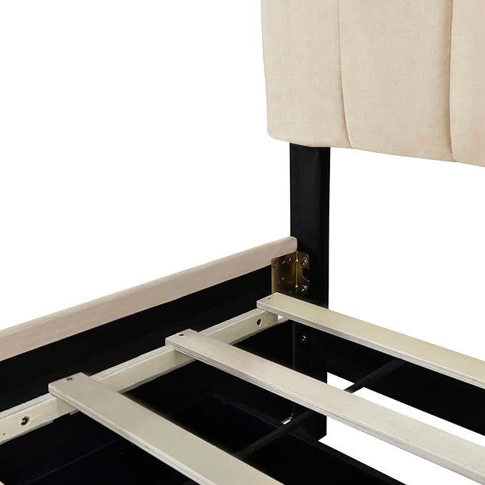 Queen Bed Frame with Trundle Bed, Velvet Upholstered Platform Bed Frame with - Image 8
