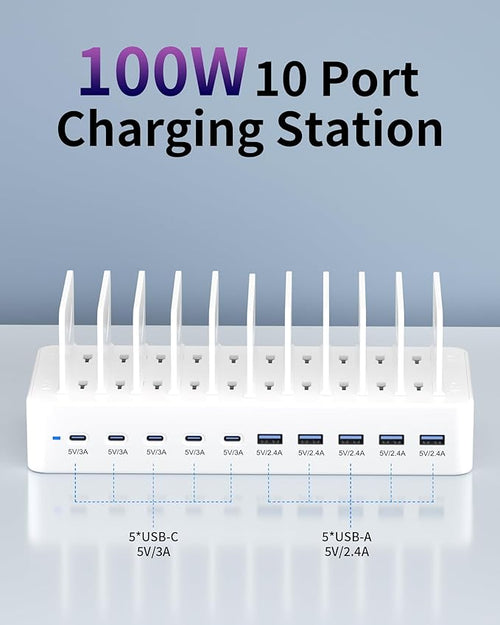 100W Charging Station for Multiple Devices, 10-Port USB Fast Charging Station - Image 2