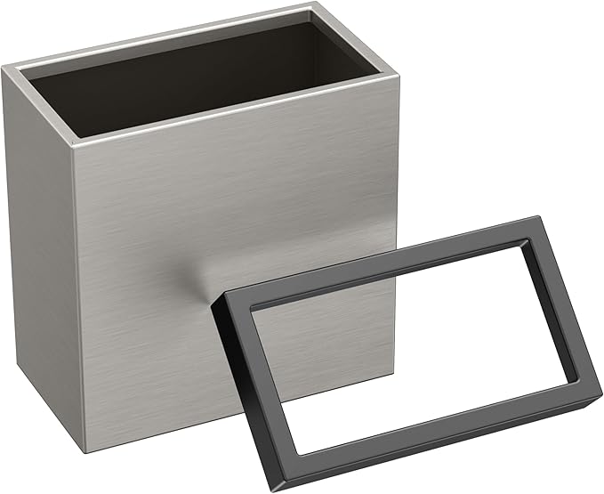 Gatco Modern Rectangle Wastebasket, Satin Nickel and Matte Black Combo - Image 2