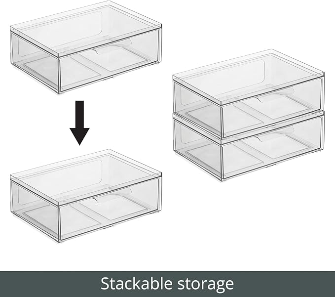 mDesign Plastic Wide Stackable Closet Storage Organizer Bin Containers - Image 5
